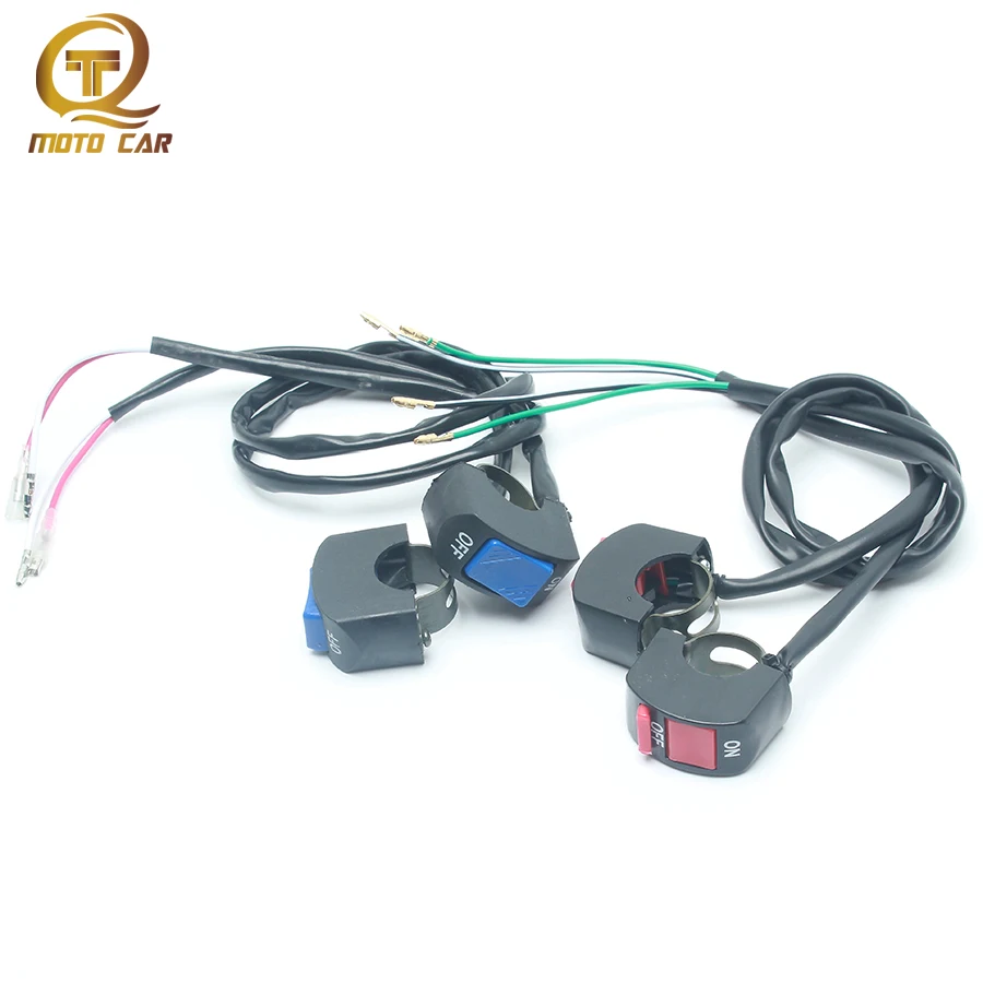 1 par Universal reajuste motocicleta interruptor de agarre a prueba de agua 2 líneas de apagado/encendido rojo/Azul Sistema eléctrico interruptor de botón 1 par Universal reajuste motocicleta interruptor de agarre a prueba de agua 2 líneas de apagado/encendido rojo/Azul Sistema eléctrico interruptor de botón