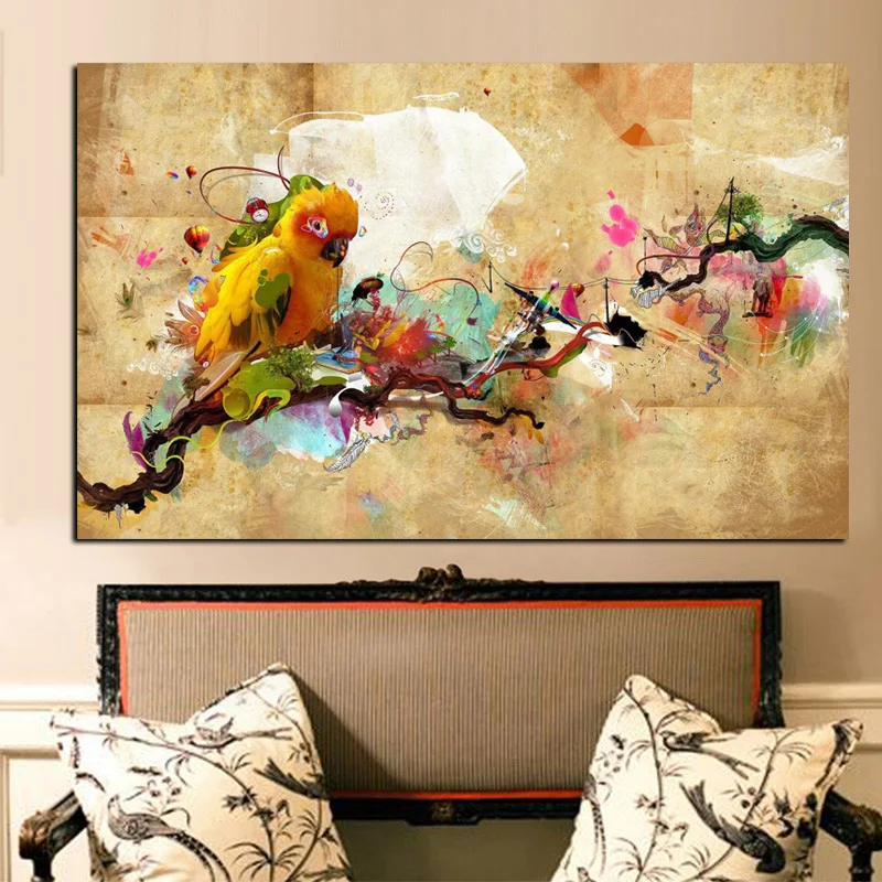 YWDECOR HD Print Artistic Paint Parrot Bird Oil Painting on Canvas Modern Abstract Wall Painting For Living Room Cuadros Decor (5)
