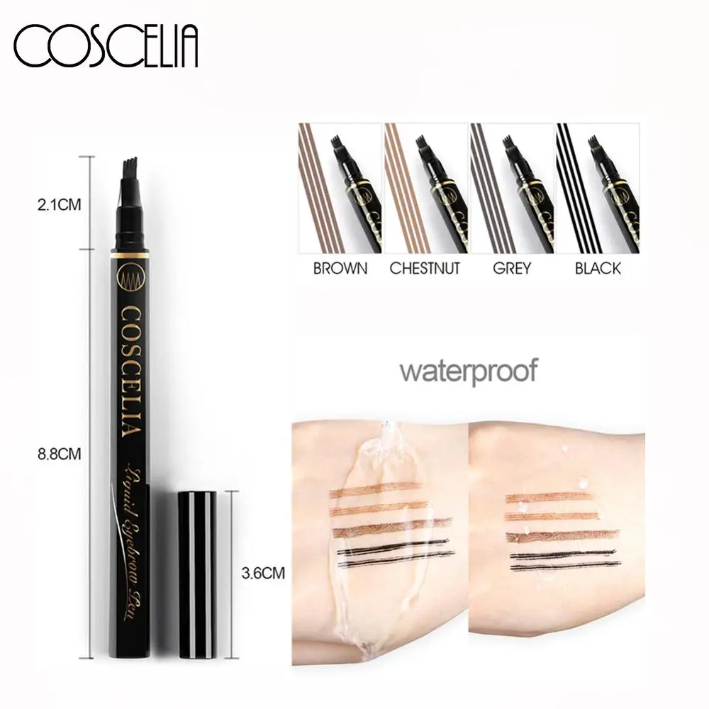 

COSCELIA 4 Color Eyebrow Pen Waterproof Fork Tip Eyebrow Tattoo Pencil Long Lasting Professional Fine Sketch Eye Brow Pencil
