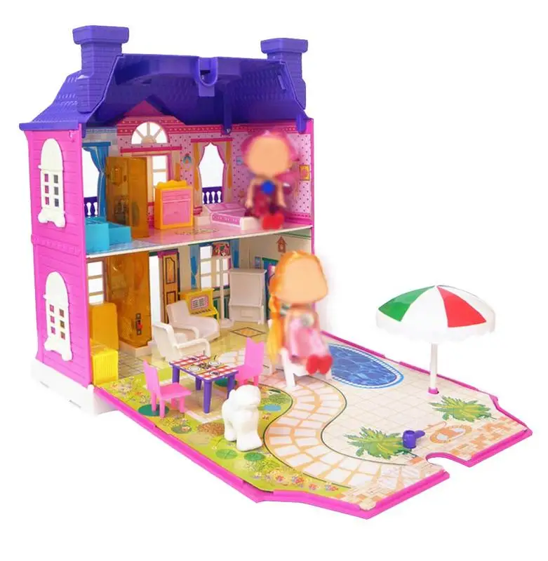 Игрушка для девочек, двухэтажная роскошная вилла, игрушка для детей, игровой дом, сцена, игрушка, фиолетовая вилла, светильник, музыка, детские игрушки