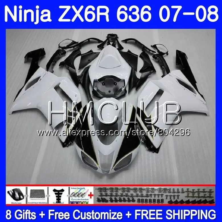 White frame Body For KAWASAKI NINJA ZX 6R 6 R 600CC ZX-636 ZX636 07 08 16HM.15 ZX600 ZX6R 07 08 ZX 636 ZX-6R 2007 2008 Fairing - Цвет: No. 1