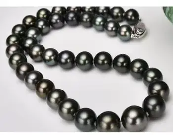 

classic round 11-12 mm natural Tahitian black pearl necklace 18inch