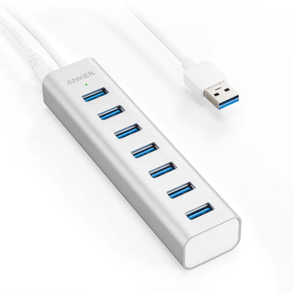 Pаспродажа Anker Unibody font b USB b font 3,0 7 Порты и разъёмы хаб со встроенным 1.3ft font b USB b font 3,0 кабель, в комплекте 5 V 3A Мощность адаптер Мощность ed через порт font b USB b font или Мощность розетки