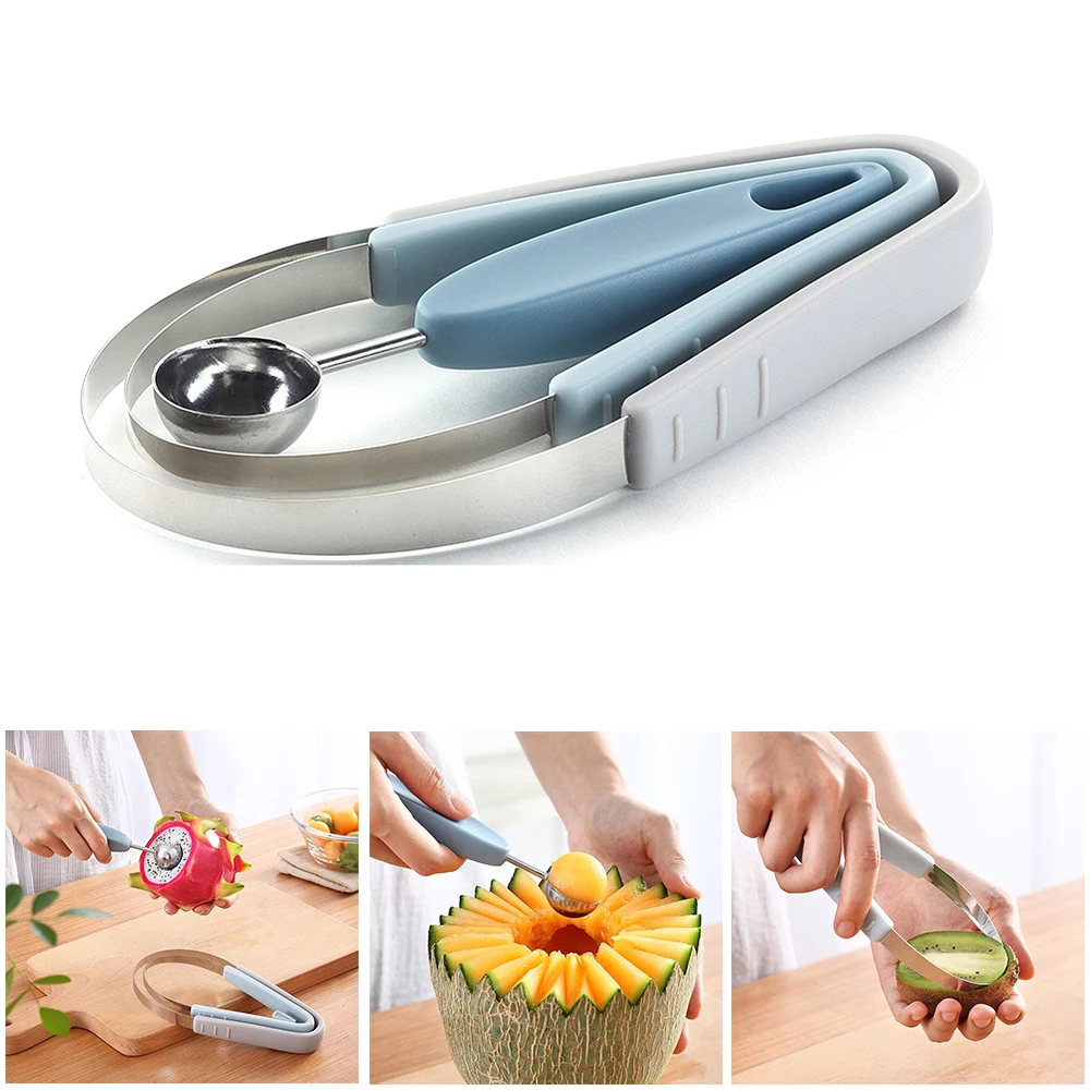 

3 In1 Fruit Ball Carving Knife Kiwi Fruit Waterlemon Scoop Melon Digger Fruit Jar Mashed Potato Baller Ice Cream Kitchen gadgets