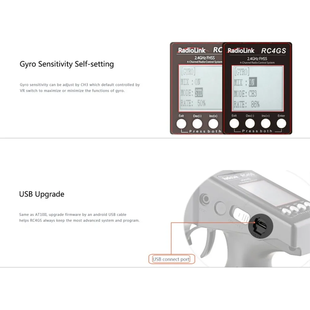 RadioLink RC4/6GS 2,4 GHz 4/6CH 400M пульт дистанционного управления передатчик+ R6FG гироскоп внутри приемника для RC автомобиля лодки