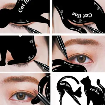 

Beauty Eyebrow mold Stencils 2Pcs Women Cat Line Pro Eye Makeup Tool Eyeliner Stencils Template Shaper Model women girl 6.15