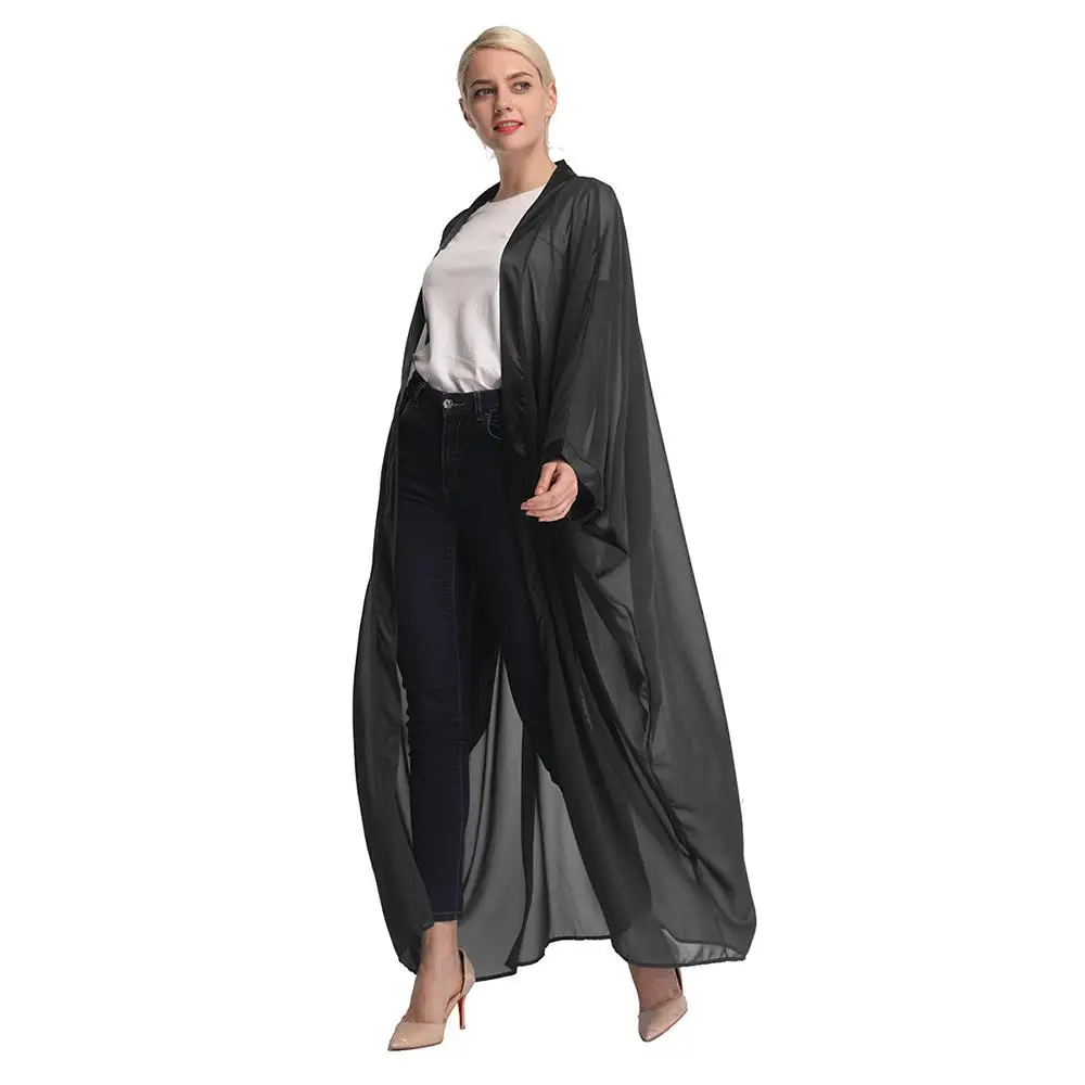 Исламская вышивка открытый передний кардиган-кимоно мусульманская абайя женщин Дубай Длинное Платье Макси Кафтан халат рукав летучая
