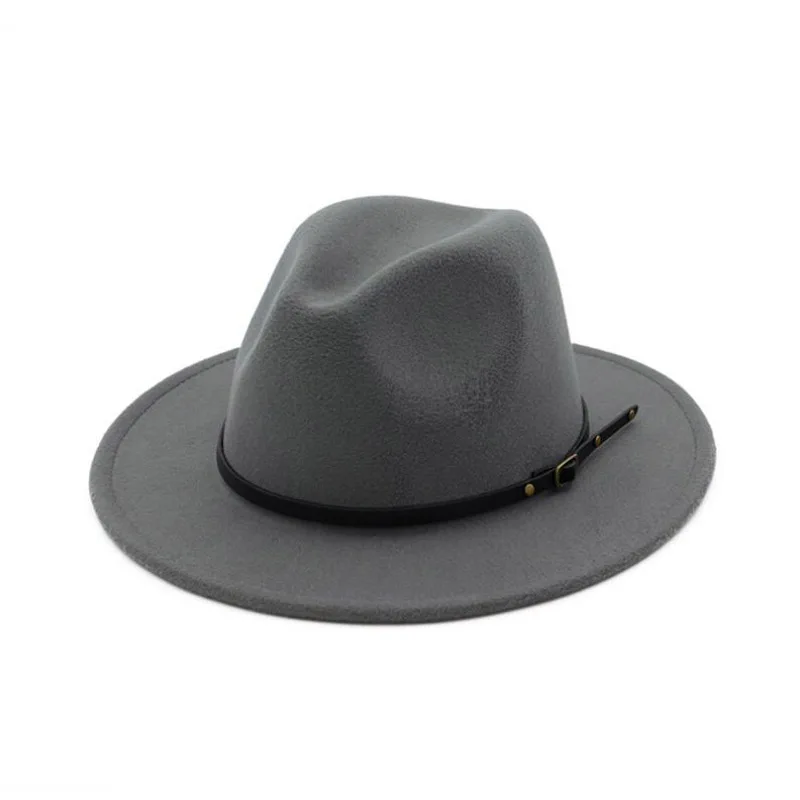 FS Классическая фетровая шляпа с широкими полями для мужчин осень зима фетровая шляпа Трилби джазовые шляпы женские Панамы Черные Серые Гангстерские шляпы - Цвет: Серый