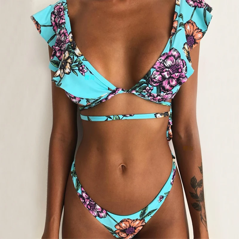 

SBART Floral Brazilian Bikini Set Ruffle Bandage Bikini Sexy Swimsuit Push Up Plus Size Bikini Bikinis 2019 Mujer Biquini XL