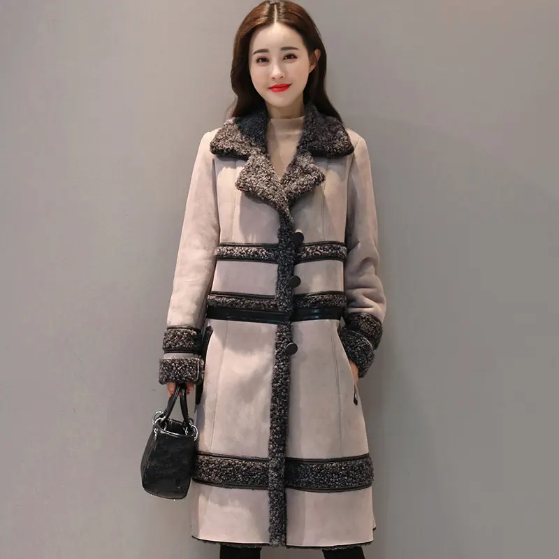 Серая Съемная замшевая куртка из овечьей шерсти Женская Chaqueta Mujer плюс