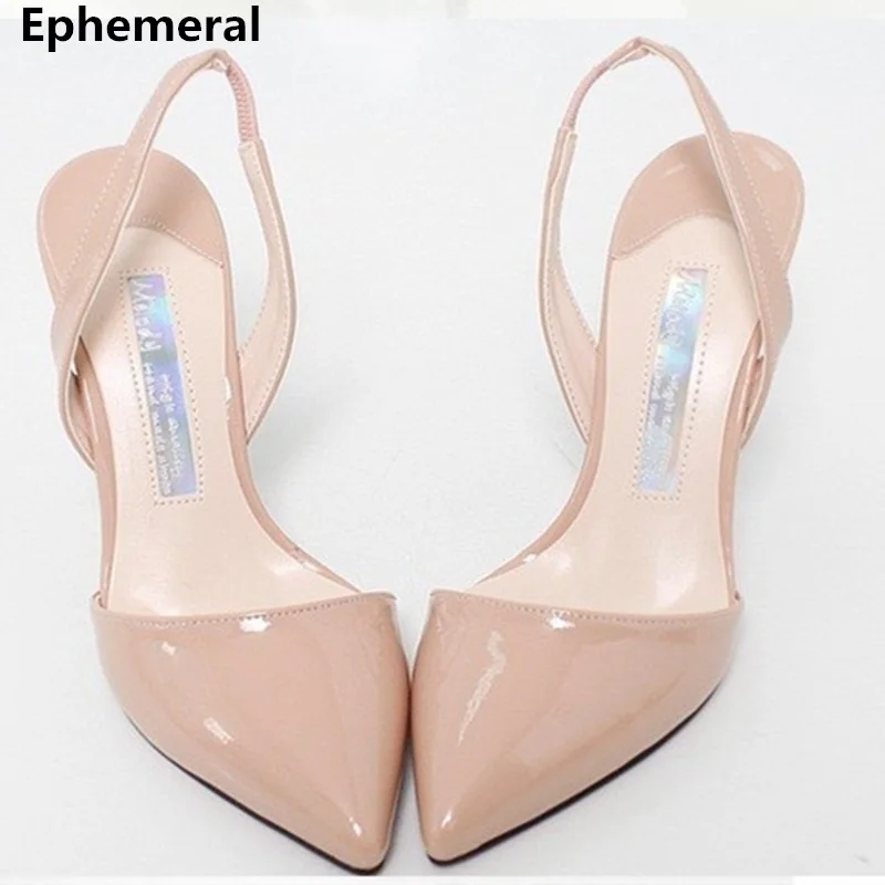 Zapatos Mujer назад ремень сандалии из лакированной кожи с закрытым носком офисная обувь элегантные sandalias с острым носком 7 см 9 см каблук 5 см - Цвет: beige 9cm heel