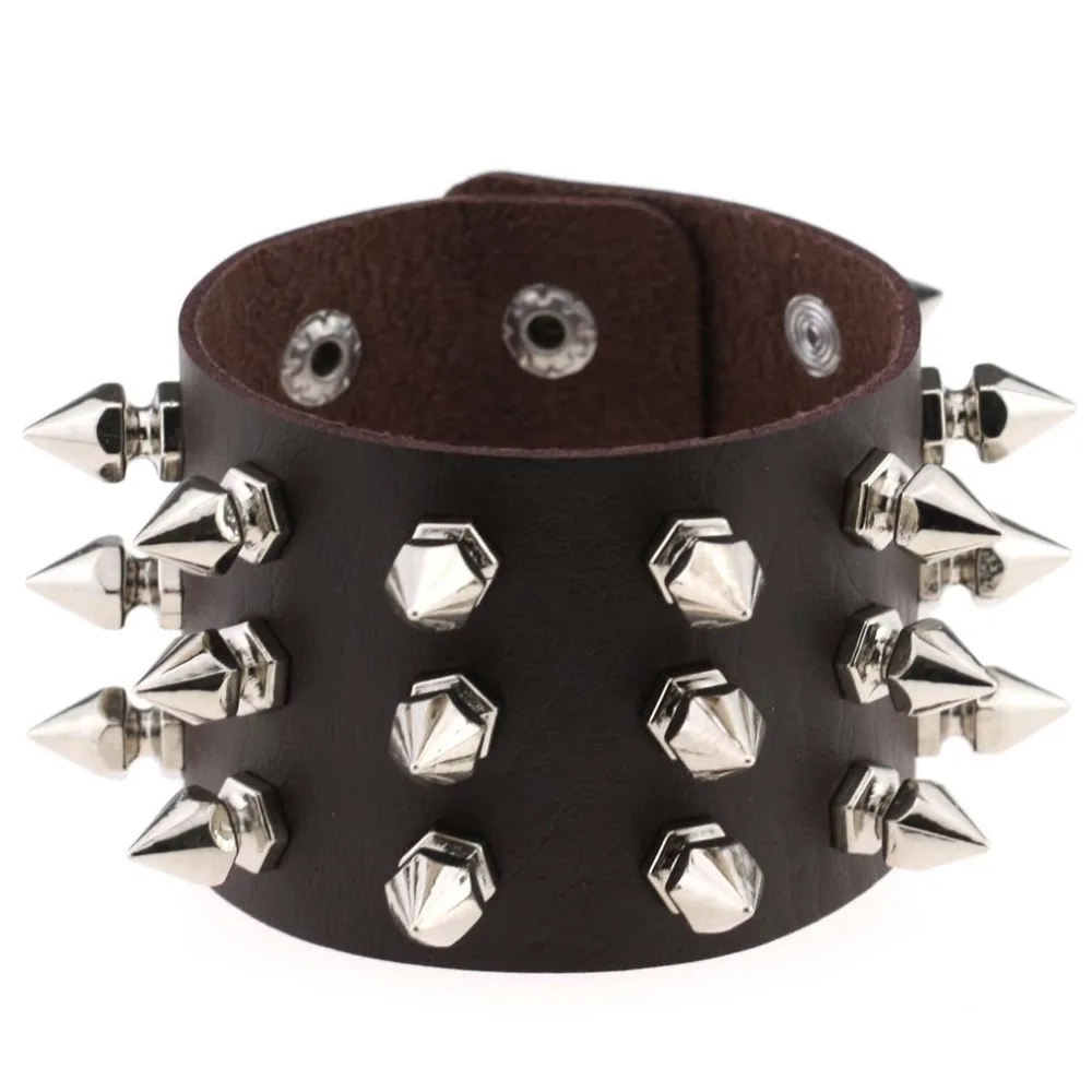 KMVEXO уникальный 3 ряда Заклепки-шипы гвоздики широкие манжеты кожа панк готический рок унисекс-браслет жгут браслеты для женщин мужские ювелирные изделия