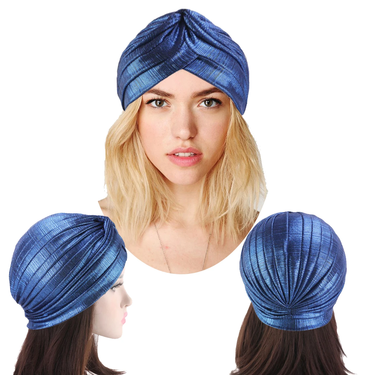 Metallic Woman Turban Headband Hairwrap Bandanas Solid Accessories