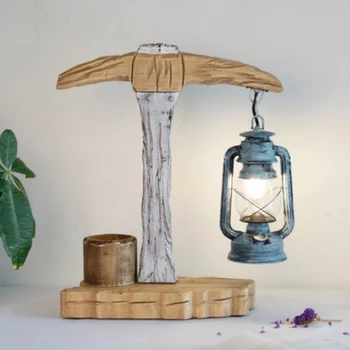 

Mediterranean Sea Handmade Blue Wooden Glass E27 Table Lamp Lantern Light for Bar Restaurant Living Room Deco H 50cm 2168