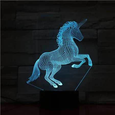 Единорог Лошадь 7 цветов 3D светодиодный светильник креативный подарок USB сенсорный 3D настольный светильник как детская комната спальный светодиодный Декор