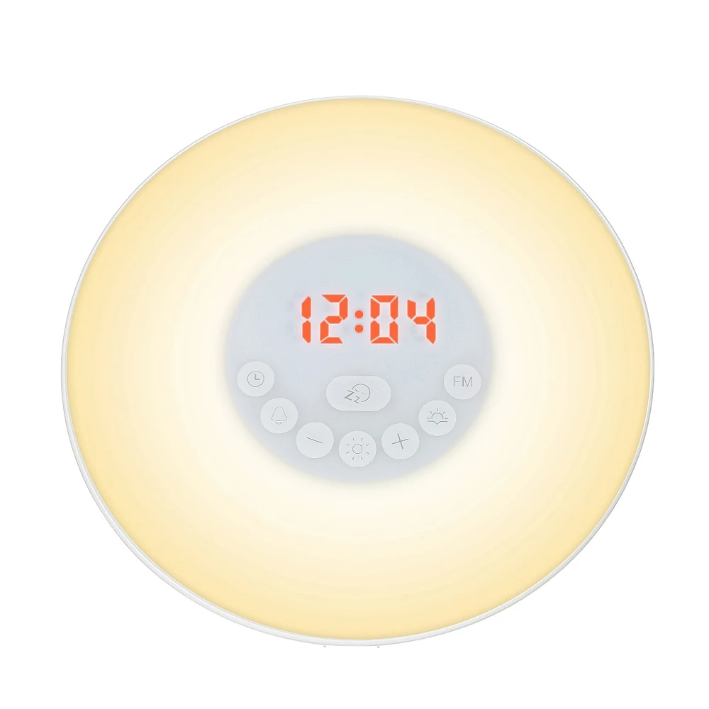 Цифровые часы с fm-радио, светильник с будильником и будильником, 7 цветов, светильник, 6 естественных звуков, функция повтора сигнала, сенсорное управление
