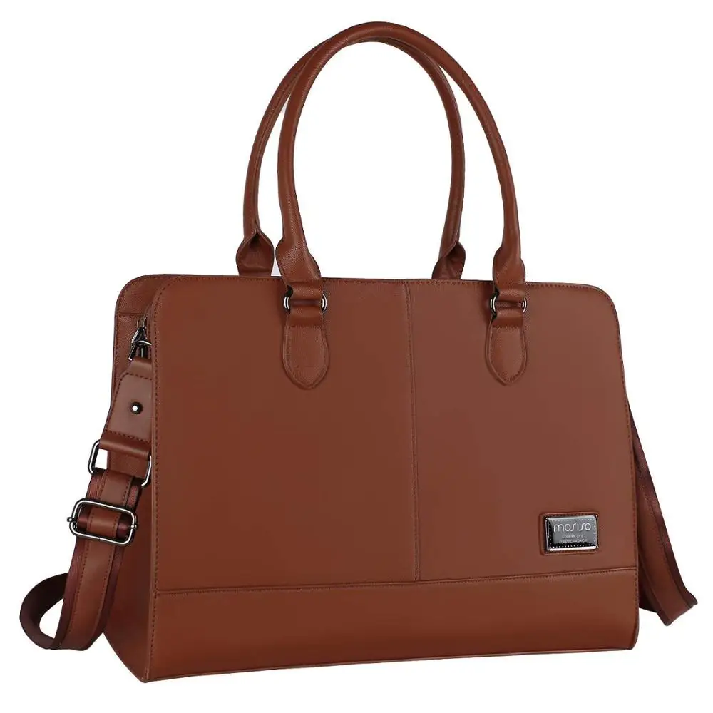 MOSISO сумка для ноутбука из искусственной кожи портфель для женщин 14 15 15,6 дюймов для Macbook hp Dell acer lenovo сумка для ноутбука сумка через плечо - Цвет: Brown