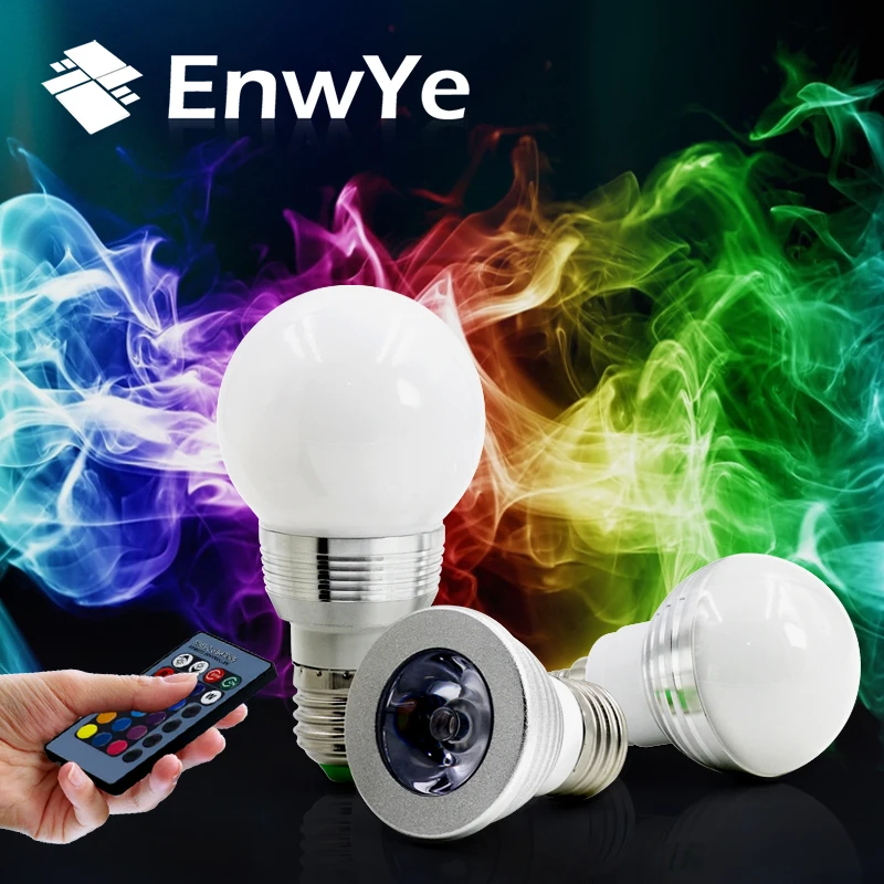 

EnwYe E27 E14 LED RGB Bulb lamp AC110V 220V 3W 5W Spot light dimmable magic Holiday RGB lighting+IR Remote Control 16 colors
