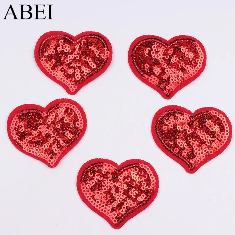 

10pcs/lot Sequined Red Heart Patch for Sweater Dress Shirt Sewing Fabric Appliques DIY Iron On Clothes Stickers Handmade Badge