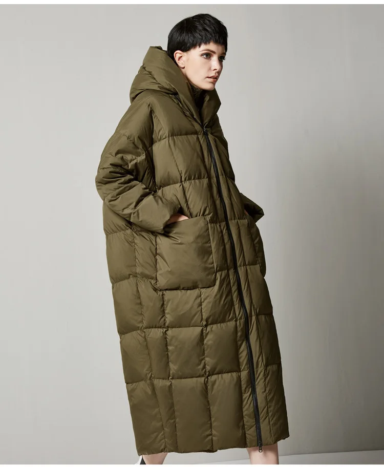 Женский зимний пуховик, свободный, большой размер, Одноцветный, длинный пуховик, женский темперамент, утолщенное пальто, модная теплая верхняя одежда CW060
