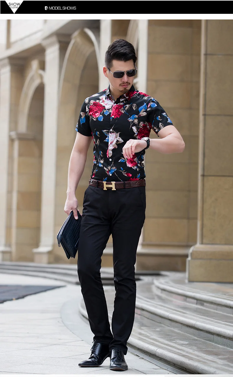 HCXY 2018 Летняя мода Мужская рубашка Slim Fit короткий рукав Футболка с цветочным принтом Мужские Костюмы тенденция мужские Повседневное рубашка