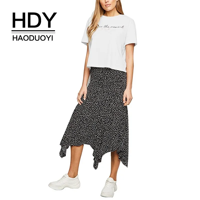 

HDY Haoduoyi 2019 Sweet Wind Simple Lovely Letter Love Print Embroidery Round Neck H Type White Short Sleeve T-shirt New Arrival