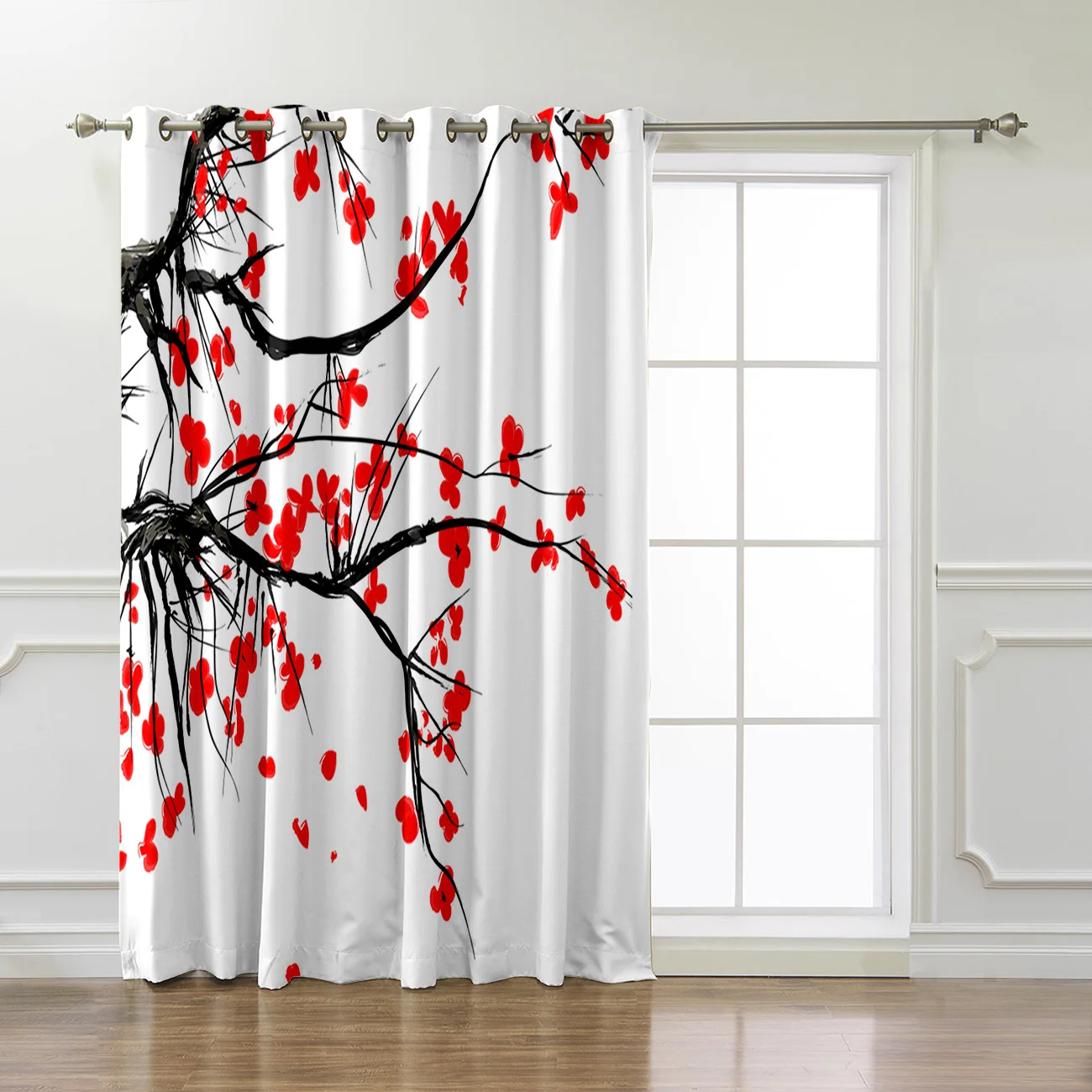 Red Cherry Blossoms Flower Room Curtains Large Window Window Curtains Dark Curtain Lights Living Room Kitchen Outdoor Fabric