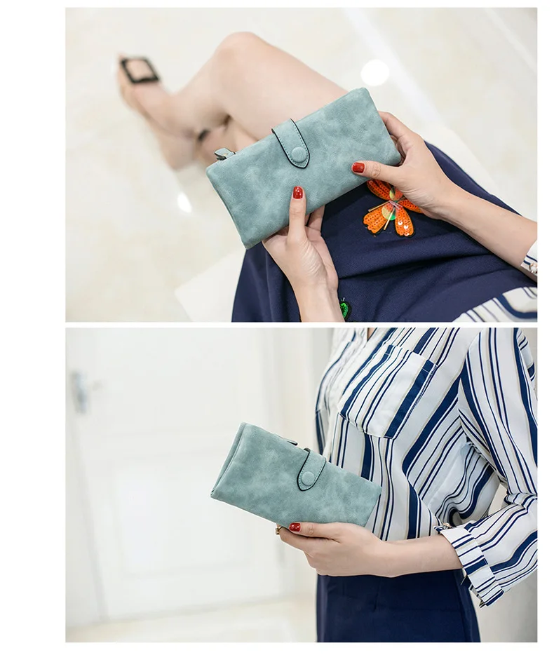 MJ Women Leather Wallets Matte PU Leather Long Wallet Lady's Brand Design Bi-Fold Clutch Purse Coin Pocket Multiple Card Holder (14)