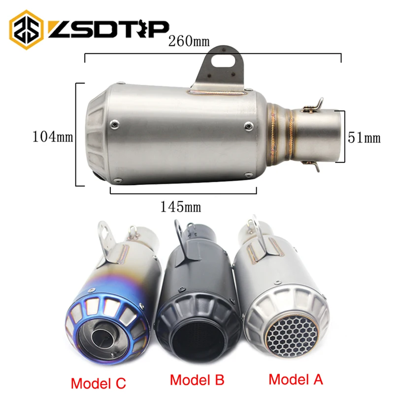 ZSDTRP Universal 51mm Motorcycle Akrapovic Exhaust Pipe Motorbike
