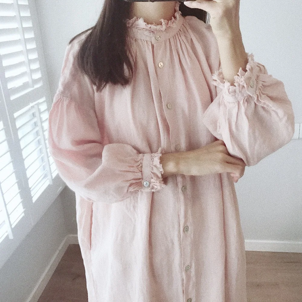 

Spring Autumn Women Ultra Loose Plus Size Casual Comfortable Japanese Style Linen Dresses
