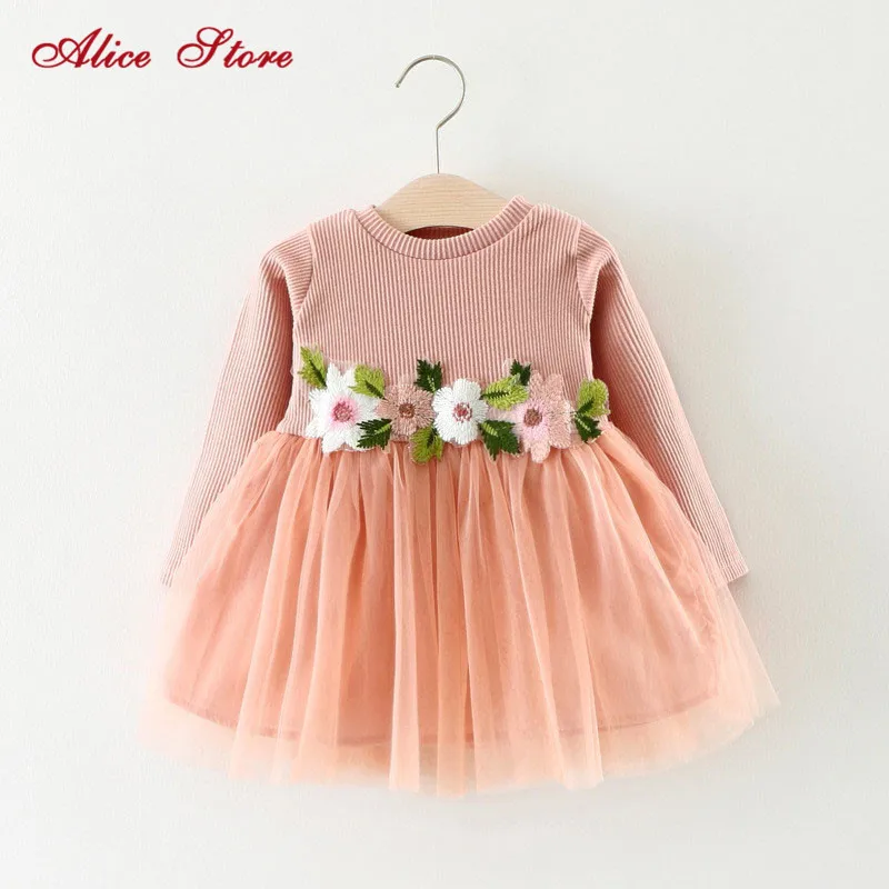 

Autumn winter baby girl dress Fashion flowers kids clothes Lase wedding party costume for children baby girls birthday dresses