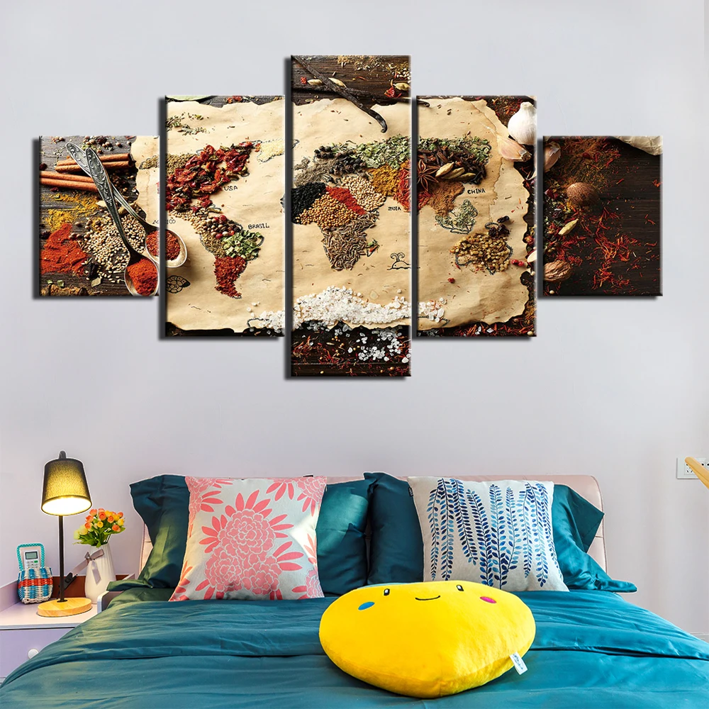 

Canvas Painting 5 Pieces spices Whole grains Posters Modern Home Wall Decor Canvas Art HD Print Wall Pictures For home deco