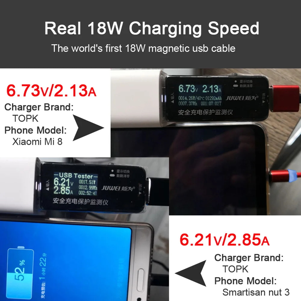 TOPK أحدث ترقية 18 W المغناطيسي USB نوع C كابل 3A سريعة شحن نوع-C سريع شحن مزامنة بيانات USB C الهاتف المحمول الكابلات
