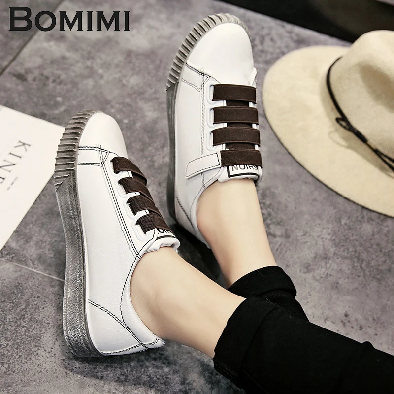

BOMIMI Women Canvas Shoes Hook Loop Vulcanized Shoes Women Casual Flat Sneakers Platform Female Footwear For Ladies
