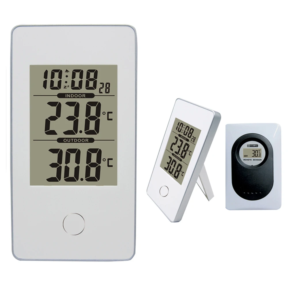 Hot Modern Simple Style White Wireless Weather Station Indoor Hot Modern Simple Style White Wireless Weather Station Indoor Outdoor Digital Thermometer Snooze Alarm Clock 12 24 Hour Select