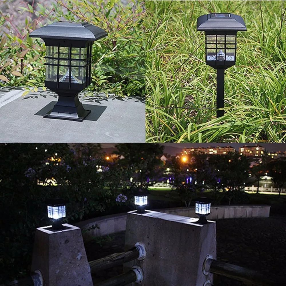 Solar Powered LED Garden Yard Outdoor Bollard Pillar Light Post Lamp Waterproof