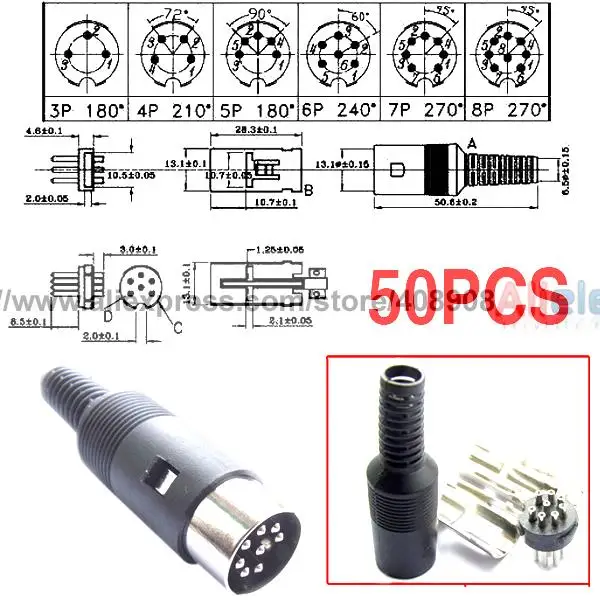 50 шт. 3 Pin/4 Pin DIN Plug/5 Pin DIN Plug/6 Pin/7 Pin/8 Pin Кабельный разъем DIY