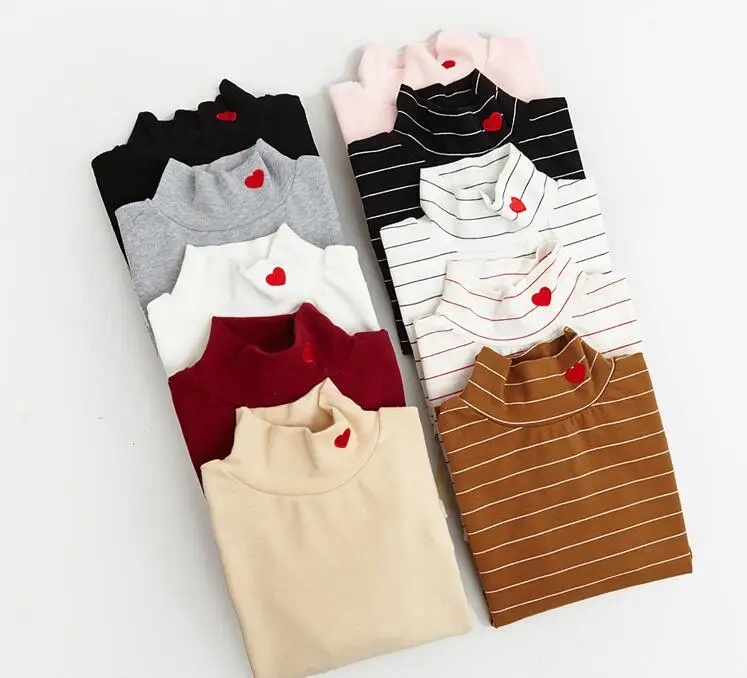 

Korea wild Love Heart embroidery high-necked long-sleeved T-shirt