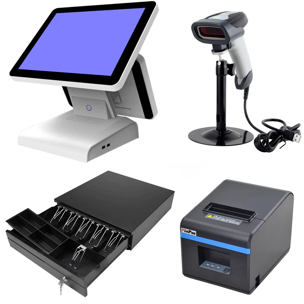 15 بوصة الكل في واحد POS نظام شاشة اللمس POS ماكينة تسجيل المدفوعات النقدية مع طابعة حرارية درج للنقود و الباركود ماسحة