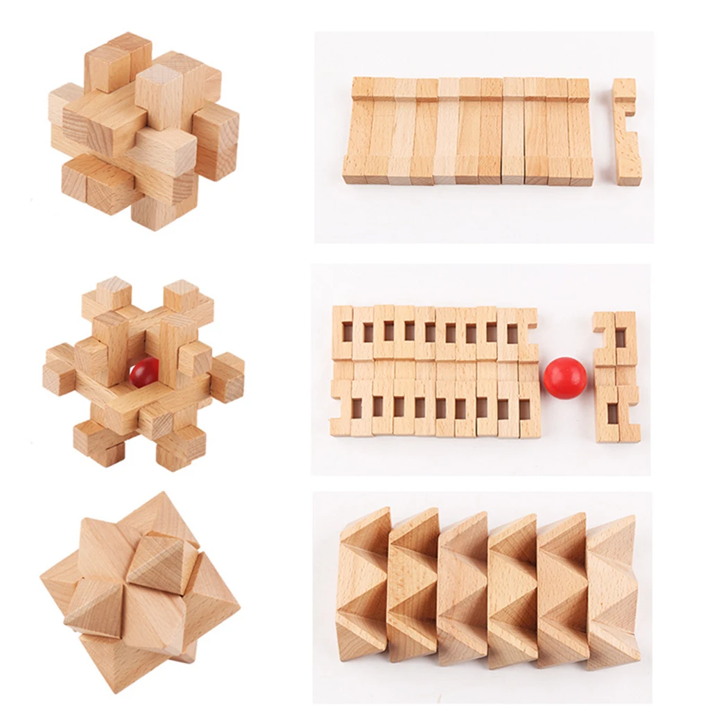 Chinese Classical Wooden IQ Intelligence Toy Kong Ming Lock, 3D Wooden Brain Teaser Puzzles for