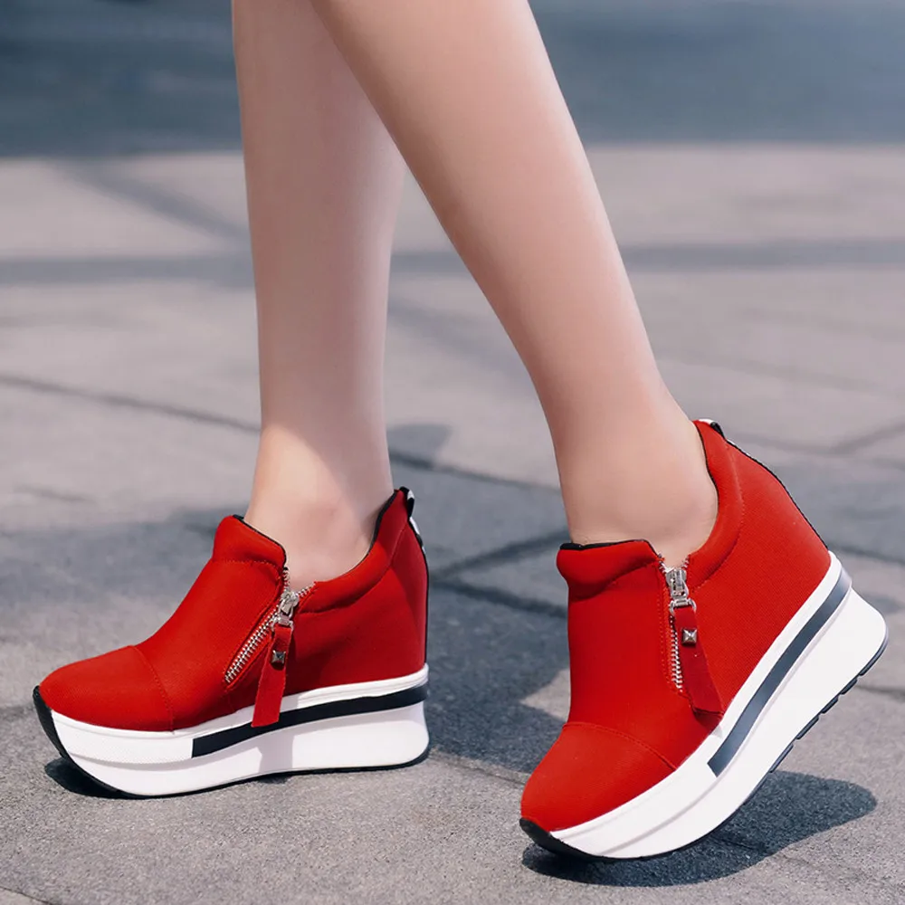 

YOUYEDIAN Women Spring Shoes Women Fashion Platform Pumps Zip High Heel Sneakers Shallow Casual Women Shoes Size 35-40#3