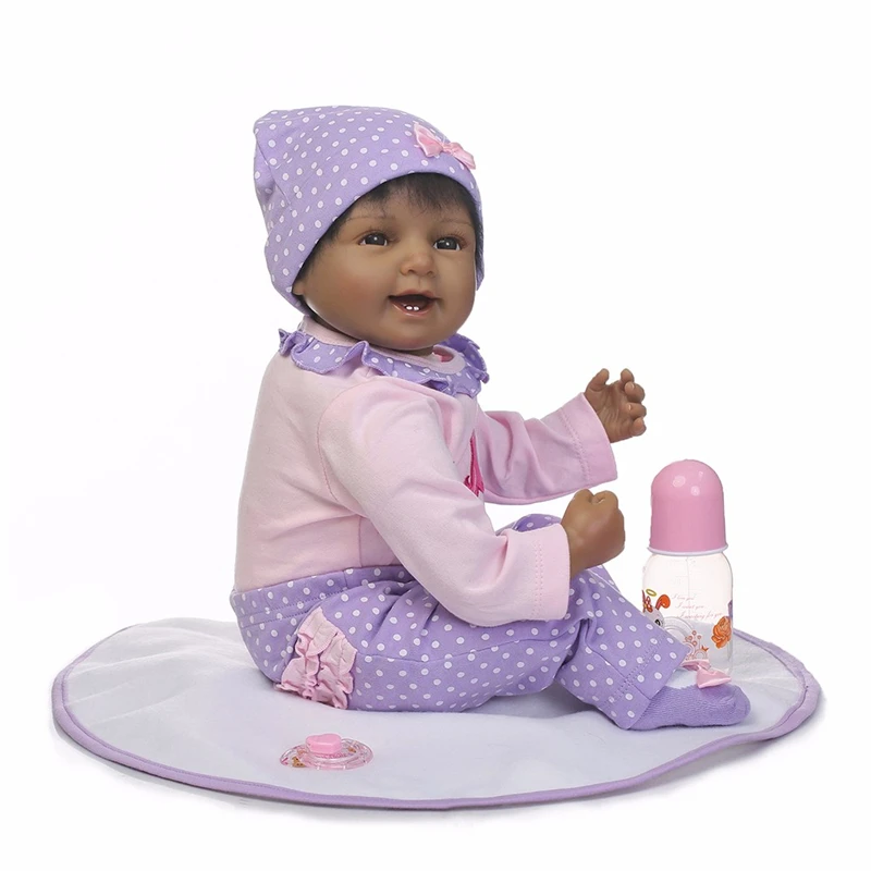 NPK 55 м мягкая силиконовая кукла Reborn Baby Doll 22 дюймов черная кожа Bebe Кукла Реалистичная кукла Reborn Dolls дети Playmate подарки на день рождения bonecas