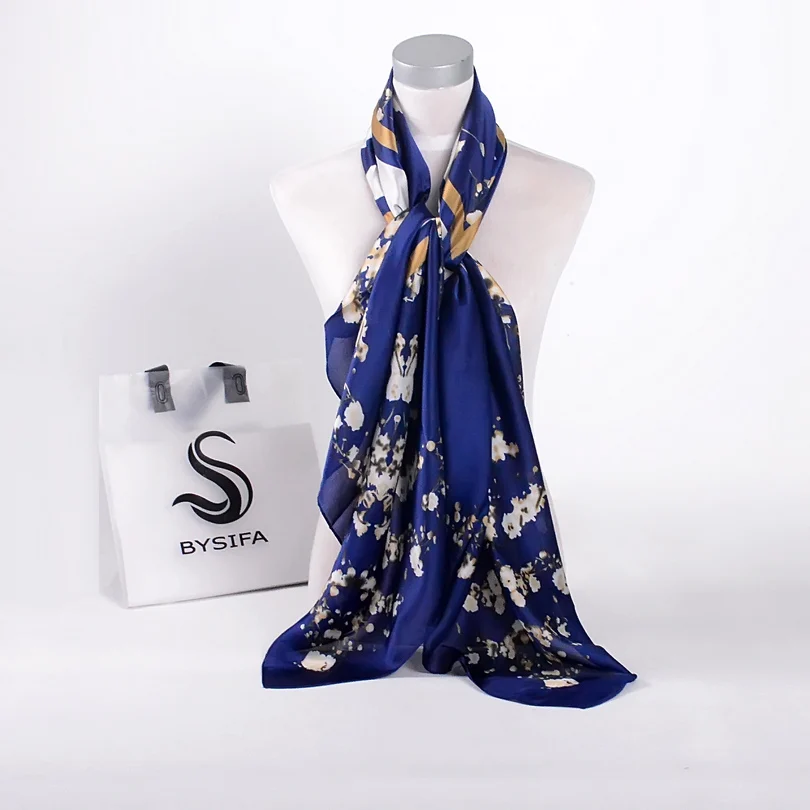 [BYSIFA] серый розовый зимние квадратные шарфы трендовый женский Шелковый атласный шарф накидка весна осень турецкий женский платок на голову Bufanda - Цвет: blue white