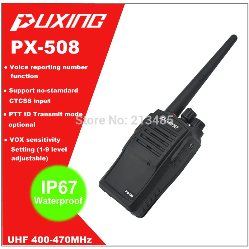 IP67 Водонепроницаемый Двухканальные рации пыли Радио Puxing px-508 UHF 400-470 мГц Портативный двусторонней Радио FM трансивер