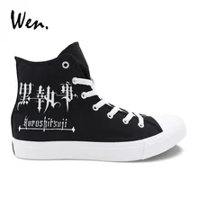 Вэнь холщовая Обувь Кеды Для мужчин Для женщин Ручная роспись Черный Дворецкий Себастьян Михаэлис аниме дизайн; эспадрильи; кеды