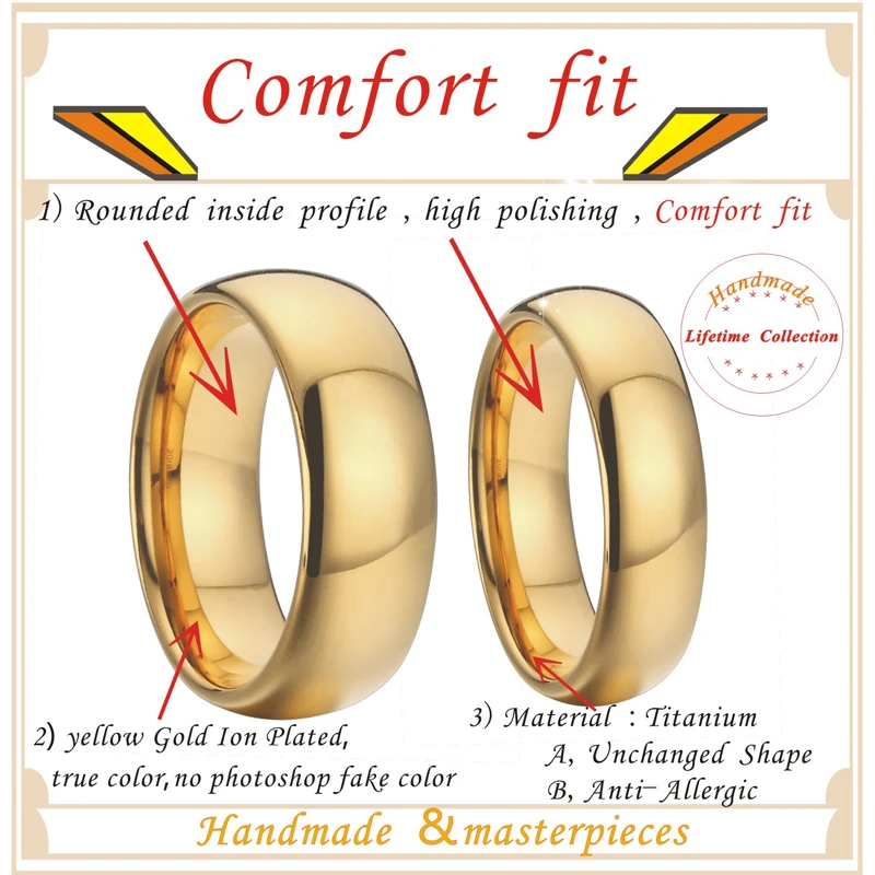 Вольфрам ювелирные изделия Брак Обручальное кольца пара набор для обувь для мужчин и женщин 6/8 мм с золотым Цвет свободный крой