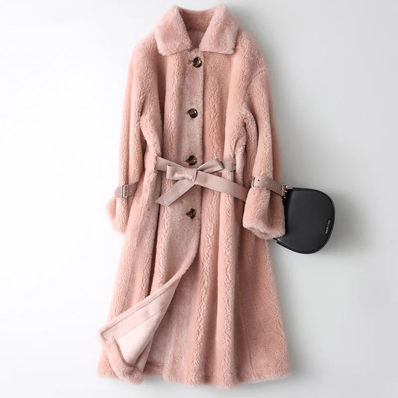 

Real Fur Coat Sheep Shearing Fur Autumn Winter Jacket Women 100% Wool Coat Female Korean Pink Jackets Manteau KQN18225 Y2026