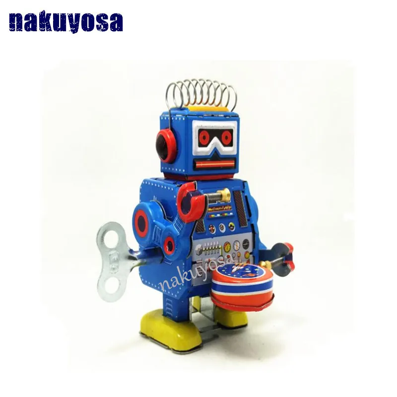Retro Wind Up Walking Drummer Robot Clockwork Mechanical Tin Toy Xmas Gift 