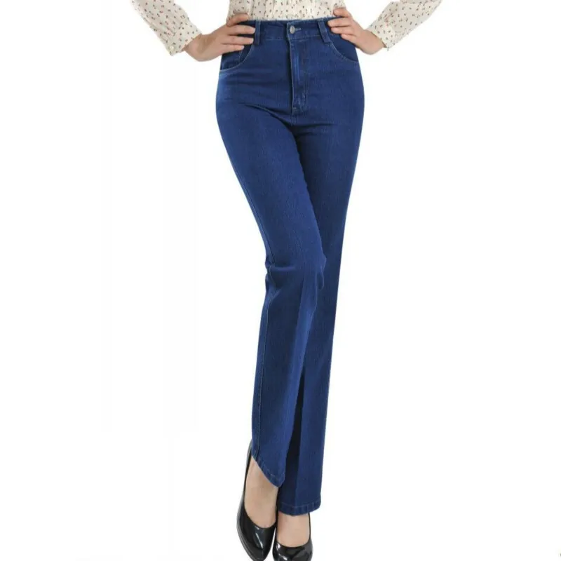 Новые весенние и летние хлопковые модные повседневные женские прямые джинсы с высокой талией больших размеров, одежда 79045 - Цвет: Синий