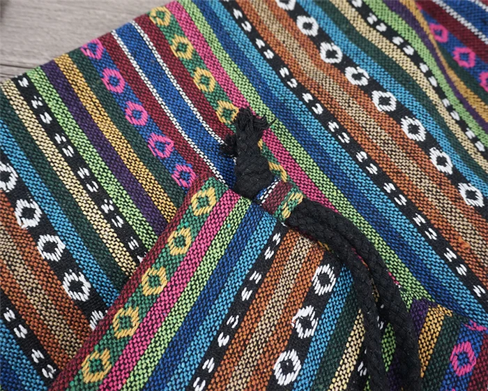 2022 Women Fabric Backpack Female Gypsy Bohemian Boho Chic Aztec Ibiza Tribal Ethnic Cottage Soft Brown Drawstring Rucksack Bags
